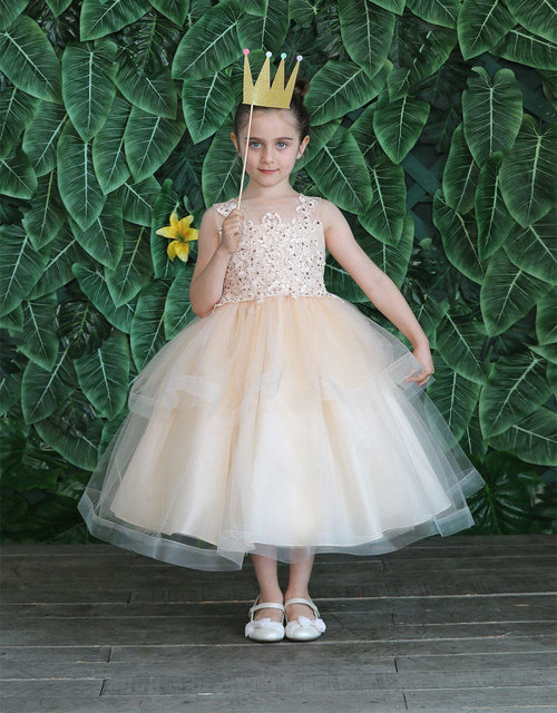 Girls Tea Length Tulle Dress with Embroidered Bodice by Calla D792-Girls Formal Dresses-ABC Fashion