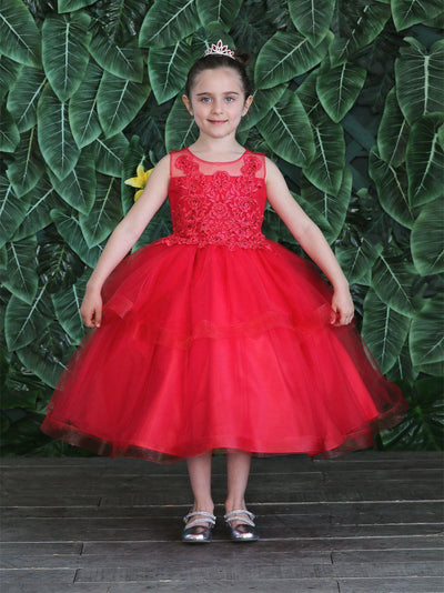 Girls Tea Length Tulle Dress with Embroidered Bodice by Calla D792-Girls Formal Dresses-ABC Fashion