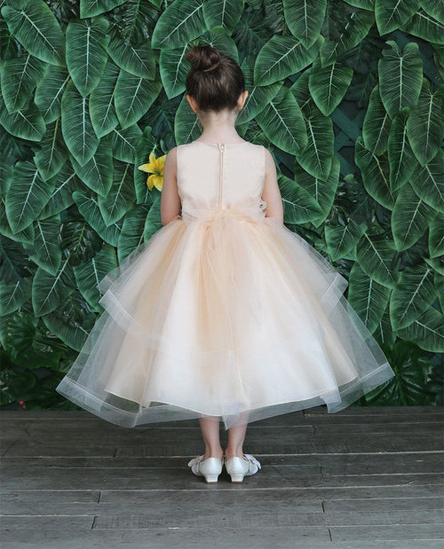 Girls Tea Length Tulle Dress with Embroidered Bodice by Calla D792