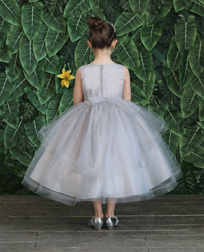 Girls Tea Length Tulle Dress with Embroidered Bodice by Calla D792