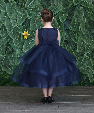 Girls Tea Length Tulle Dress with Embroidered Bodice by Calla D792