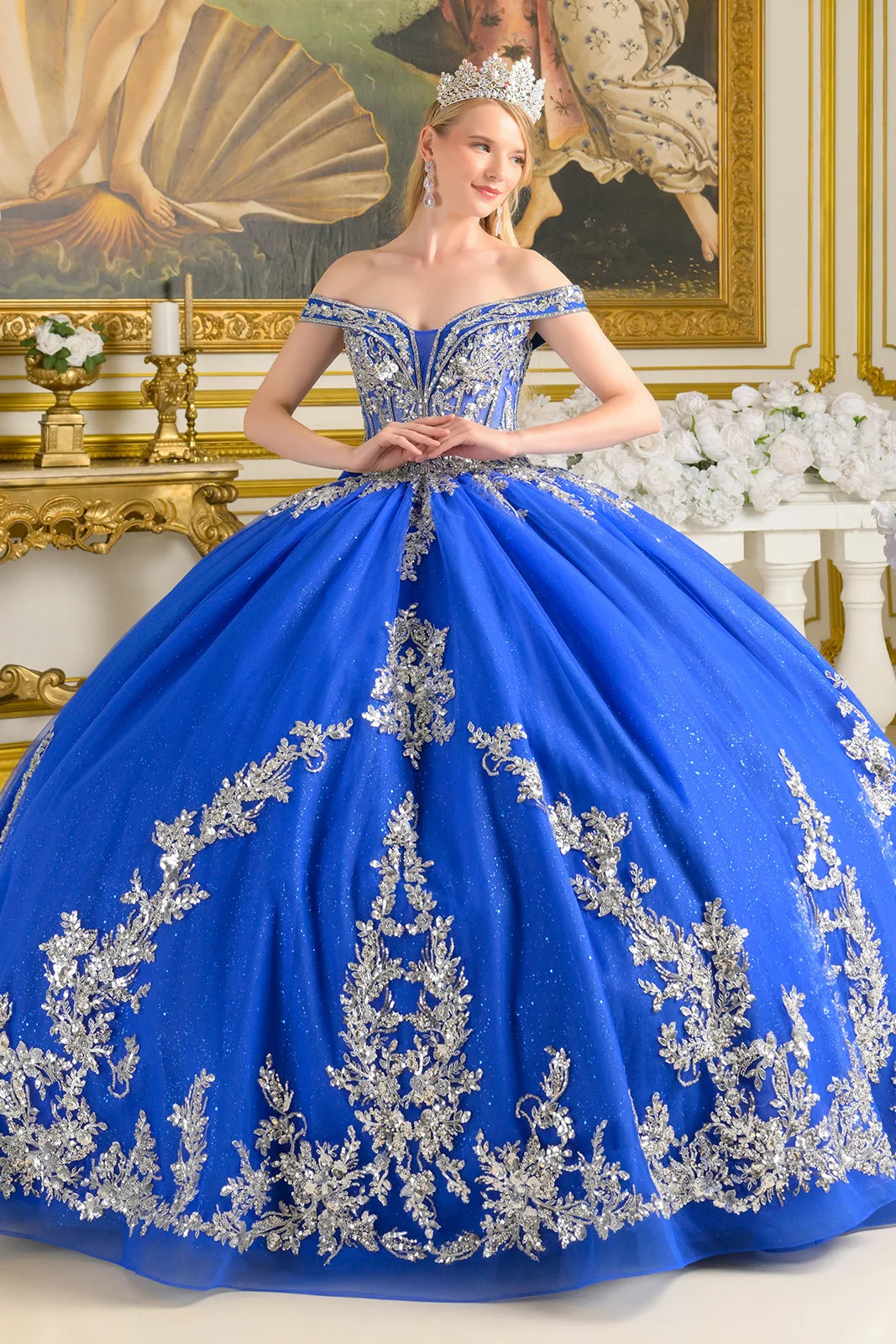 Elizabeth K GREEN Glitter Tulle, Mesh Ball Gown Quinceanera Dresses