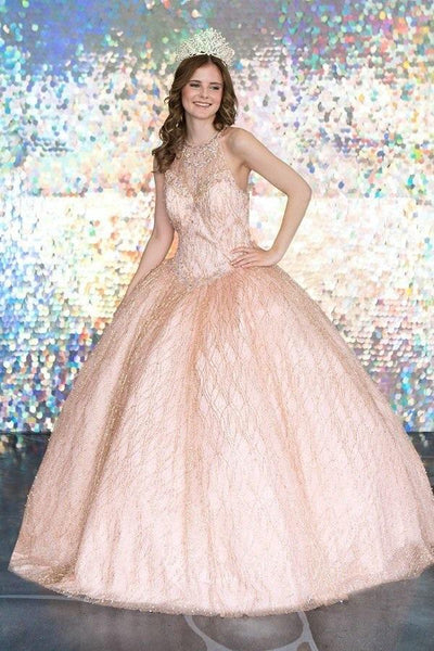 Glitter Illusion High Neck Quinceañera Dress by Calla KY71209