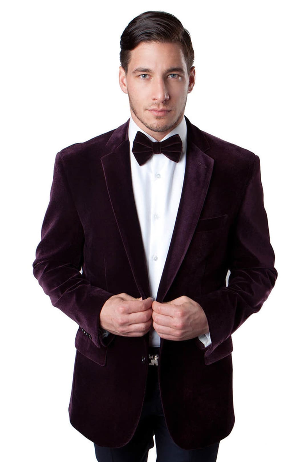 Groomsmen - Men’s Two Button Classic Velvet Blazer in Red - Burgundy / 34 Short - Blazer