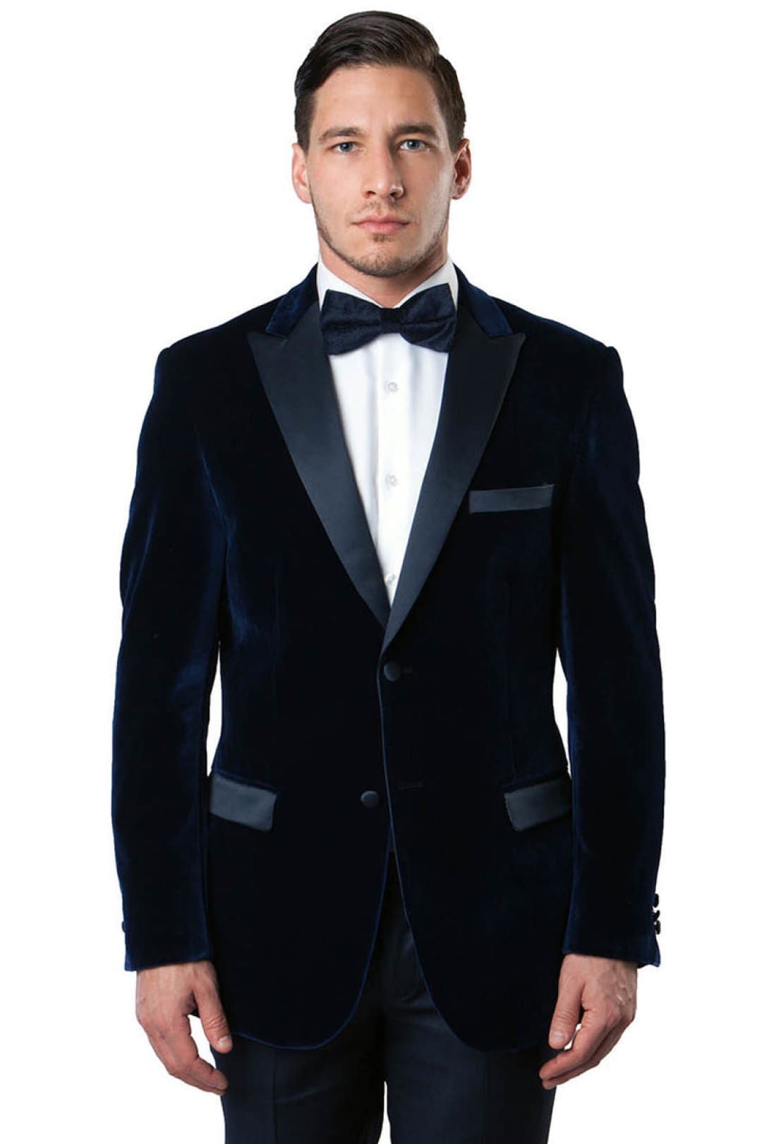 Groomsmen - Men’s Two Button Velvet Tuxedo Dinner Jacket in Navy Blue - Navy / 34 Short - Blazer