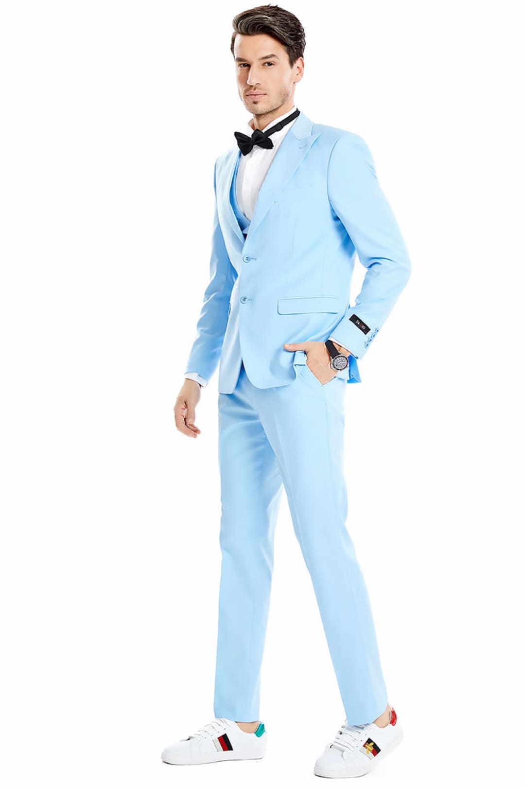 Groomsmen - Men’s Two Button Vested Peak Lapel Pastel Wedding & Prom Suit in Sky Blue - Sky Blue / 36 Short - Suit