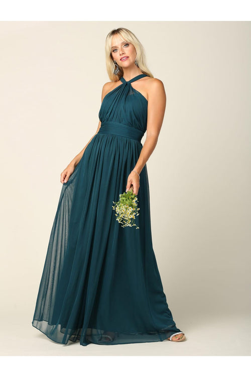Halter Long Bridesmaid Dress Hunter Green