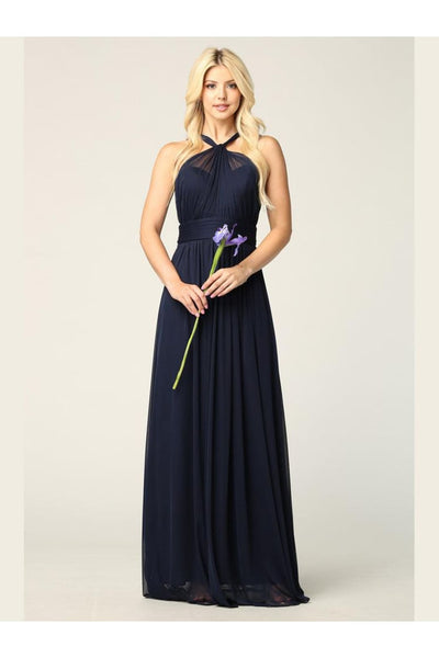 Halter Long Bridesmaid Dress Navy