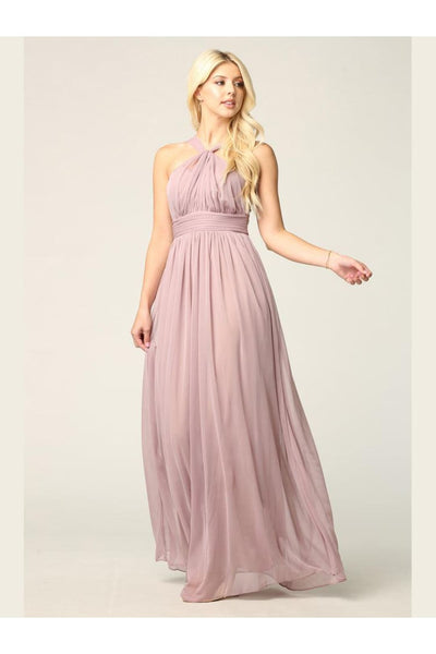 Halter Long Bridesmaid Dress Mauve