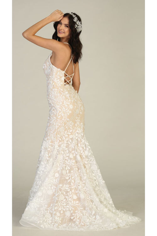 Floral Mermaid Evening Gown - Dress