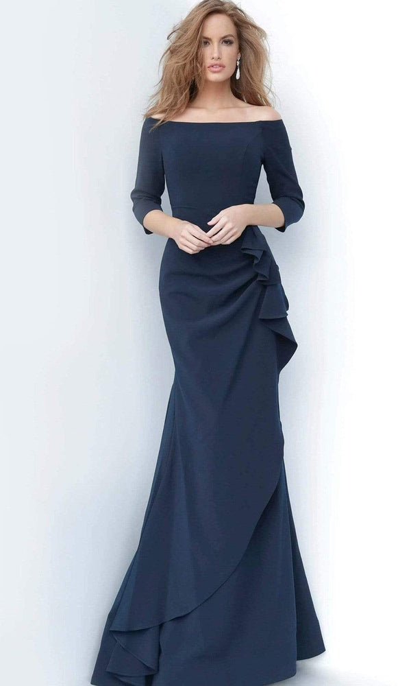 Jovani - 00446 Off Shoulder Drape Crepe Mermaid Dress - Prom