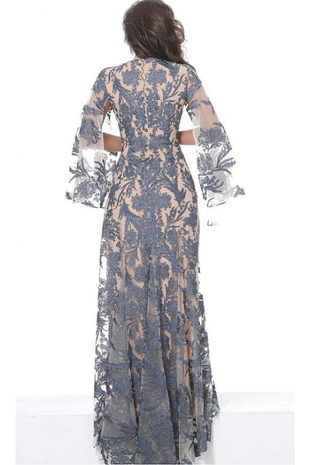 Jovani - 00752 Cape Sleeve Novelty Lace Sheath Gown - Prom