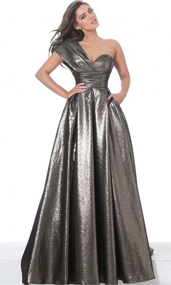 Jovani 04170 - Dazzling Metallic One-Shoulder A-Line Gown - Prom