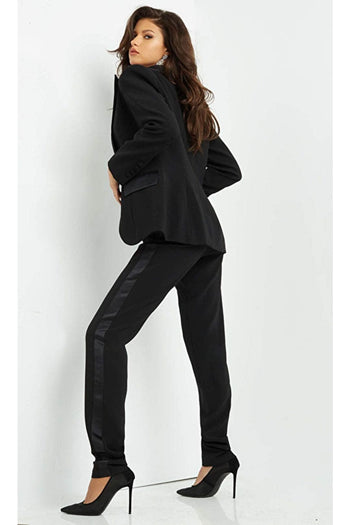 Jovani 07293 - Stylish Tuxedo Two-Piece Pantsuit - Black / Prom