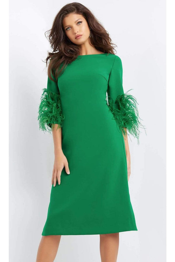 Jovani 07341 - Chic Feather-Fringed Quarter Sleeve Dress - Prom
