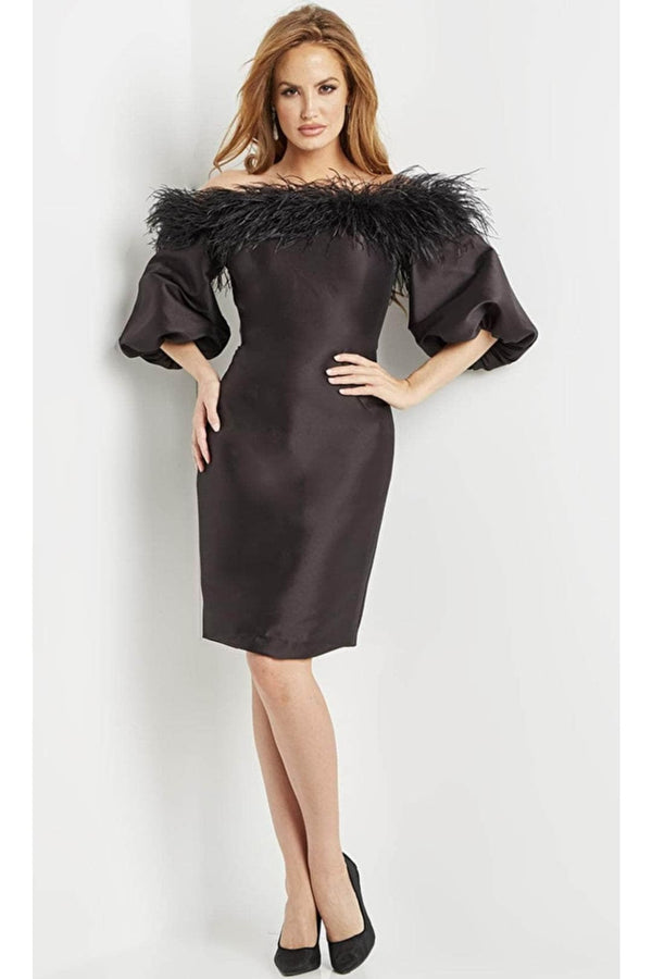 Jovani 08211 - Elegant Off-Shoulder Prom Dress with Feather Details - Prom