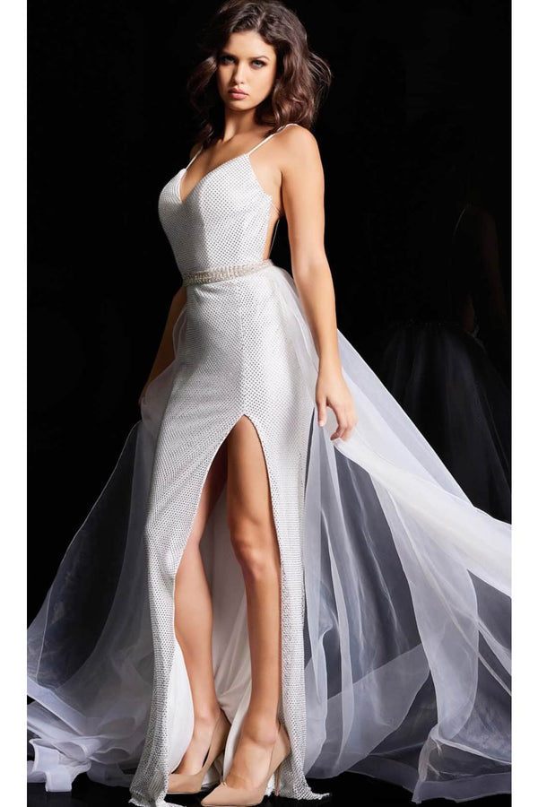 Jovani - 08400 Bead Showered Slit Sheath Gown - Prom