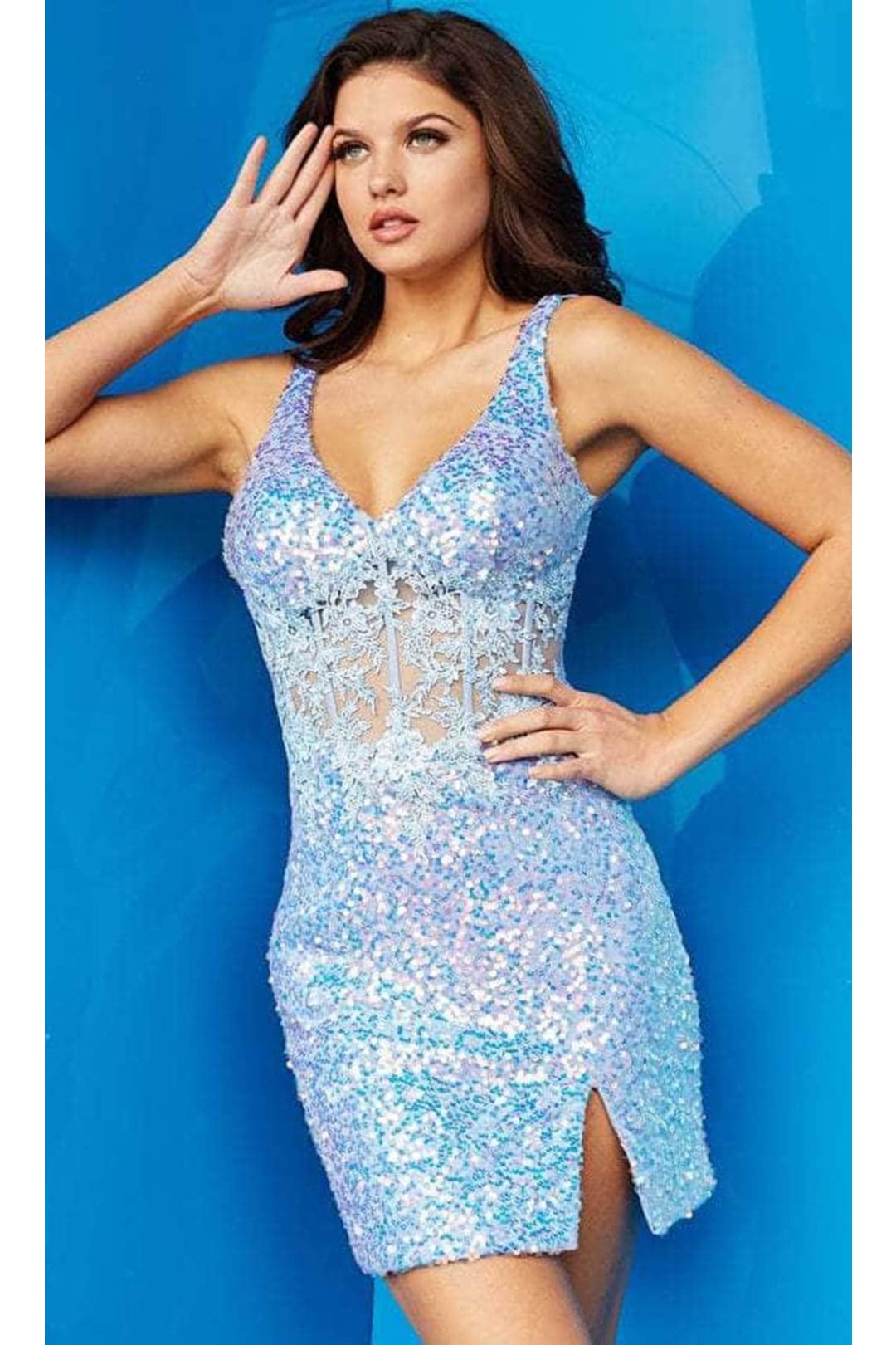 Jovani 09602 - Dazzling V-Neck Sequin Cocktail Dress - Prom