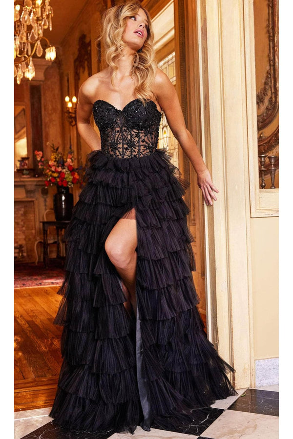 Jovani 22226 - Strapless Tiered A-Line Prom Gown - Prom