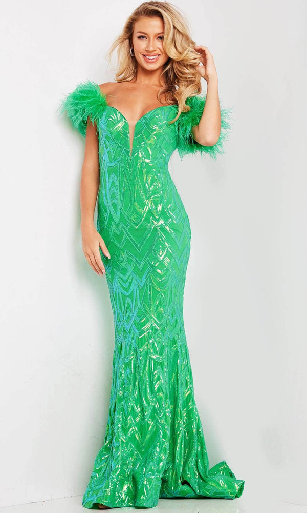 Jovani 23383 - Sequin Off-Shoulder Prom Dress - Prom