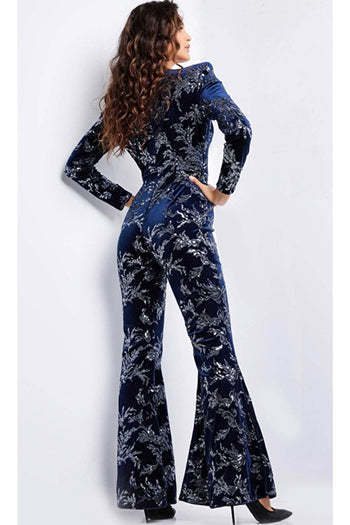 Jovani 23708 - Glamorous Deep V-Neck Sequin Jumpsuit - Prom