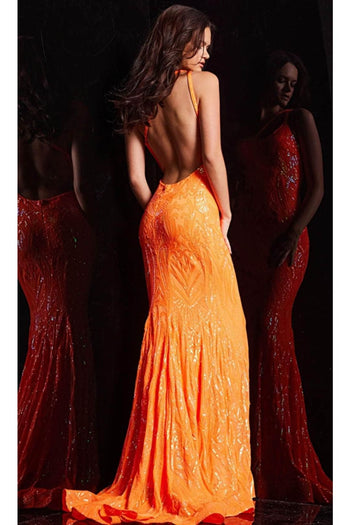 Jovani 23852-Sequined Asymmetric Sheath Gown - Prom