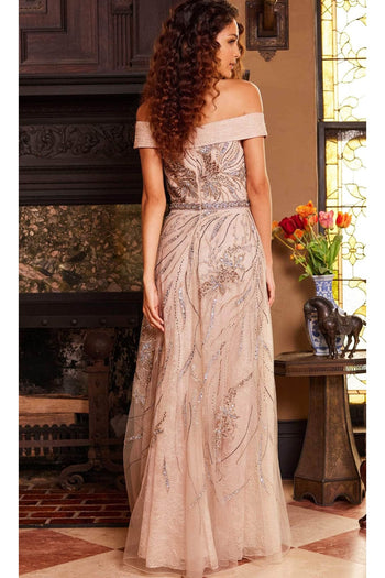 Jovani 24055 Beaded Lace Straight Across Evening Gown - Prom