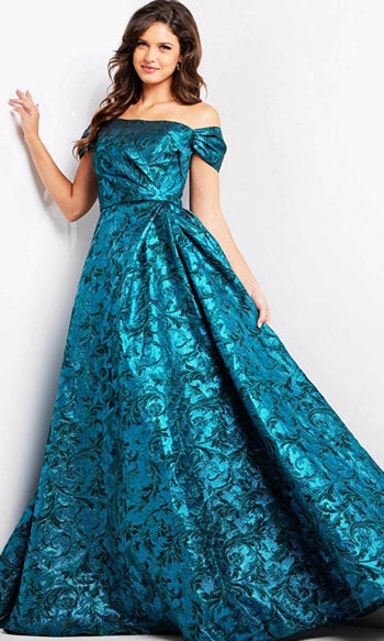 Jovani 25665 - Cap Sleeve Jacquard Evening Gown - Prom