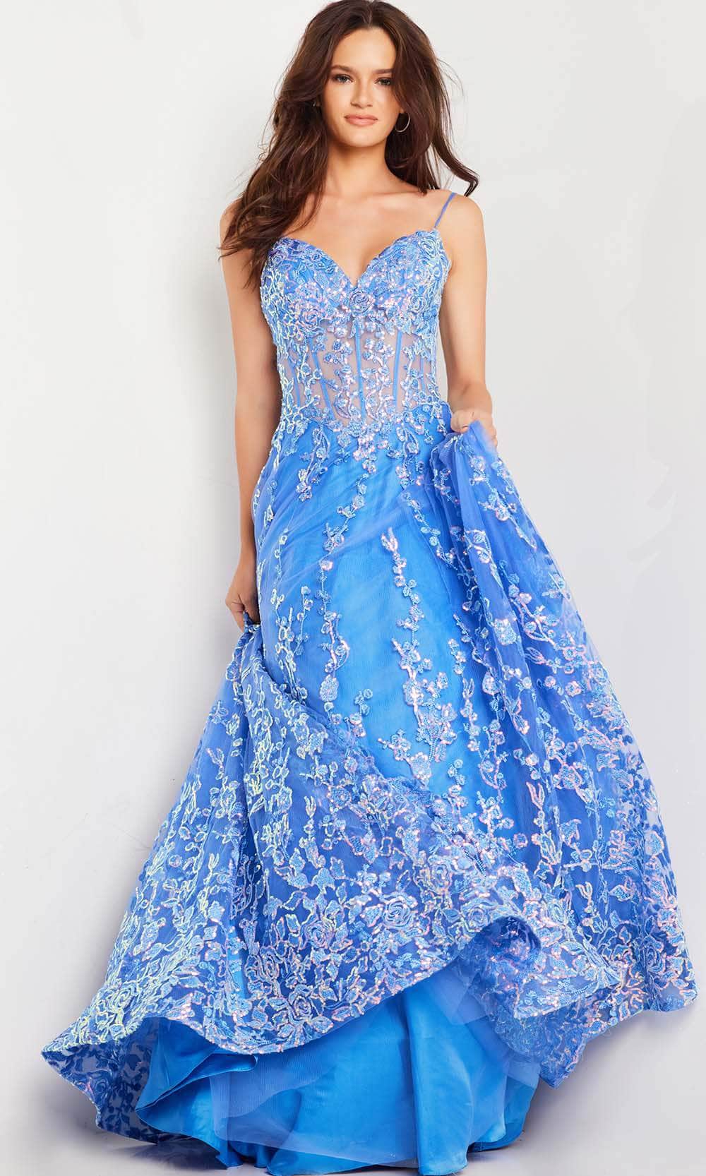 Jovani 29072 - Floral Corset-Detail A-Line Dress - Prom