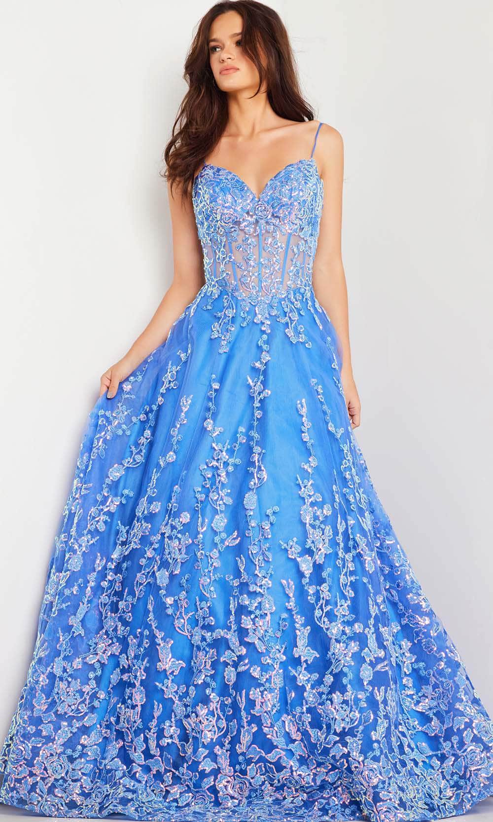 Jovani 29072 - Floral Corset-Detail A-Line Dress - Prom
