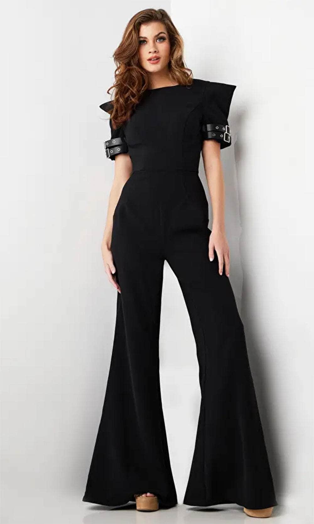Jovani 36692 - Belt-Like Detailed Short Sleeve Jumpsuit - Prom