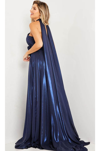 Jovani 37163 - Halter Cutout Metallic Prom Dress - Prom