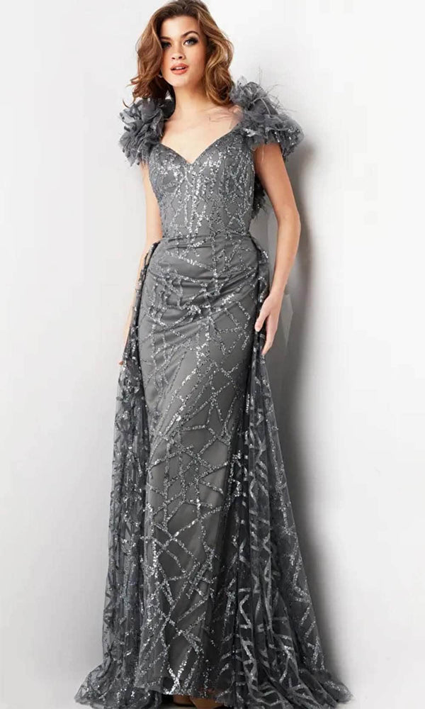 Jovani 37206 - Sequin Embellished Prom Gown with Ruffle Sleeves - Prom