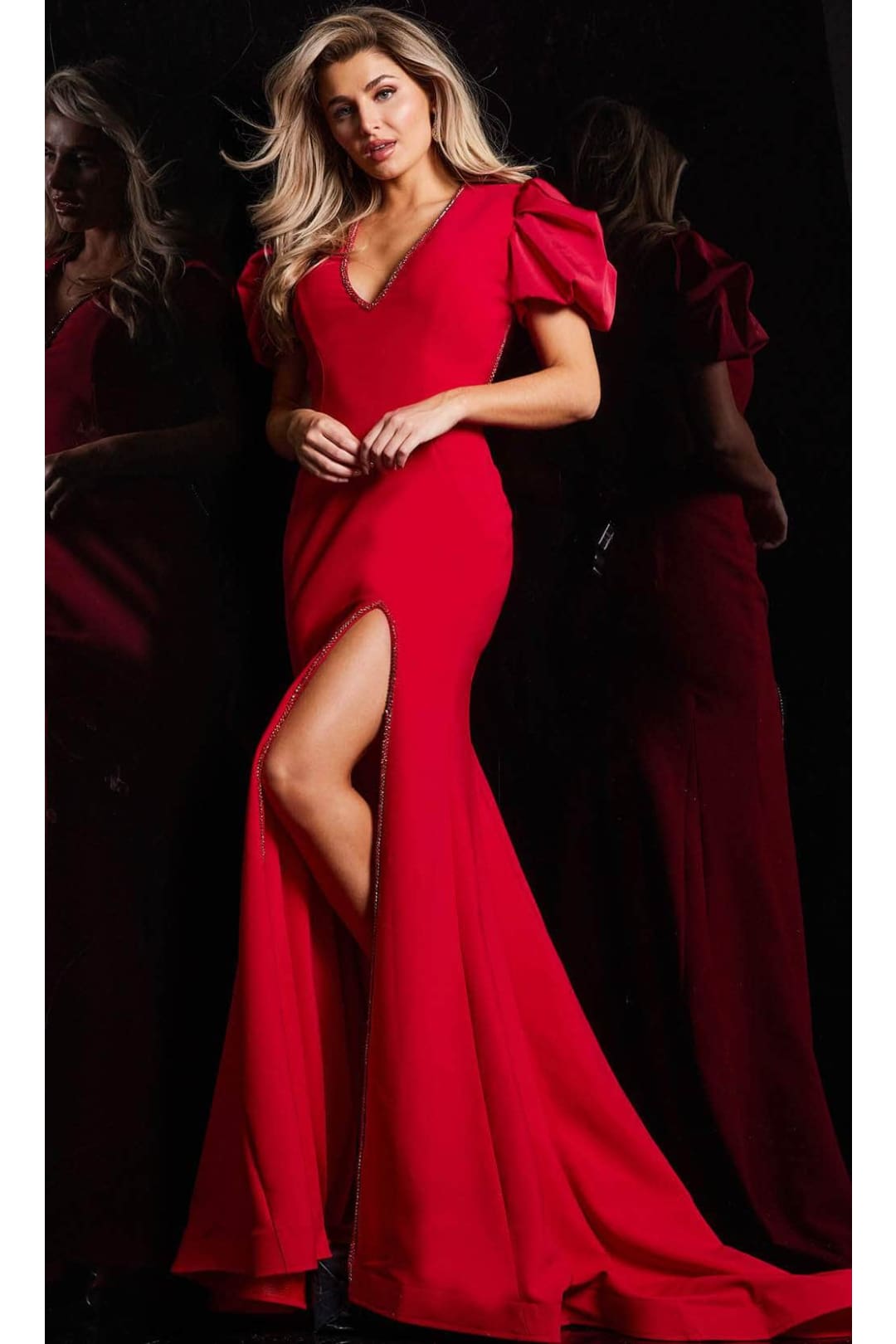 Jovani 37272 - Elegant V-neck prom gown with beaded trim. - Prom