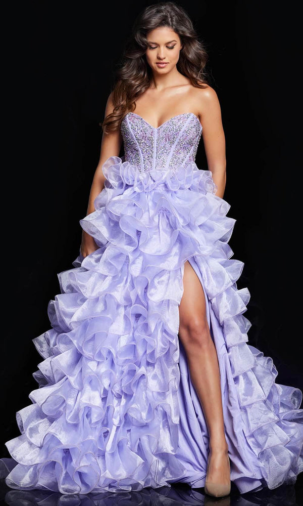 Jovani 37322 - Ruffled Ballgown with High Slit - Prom