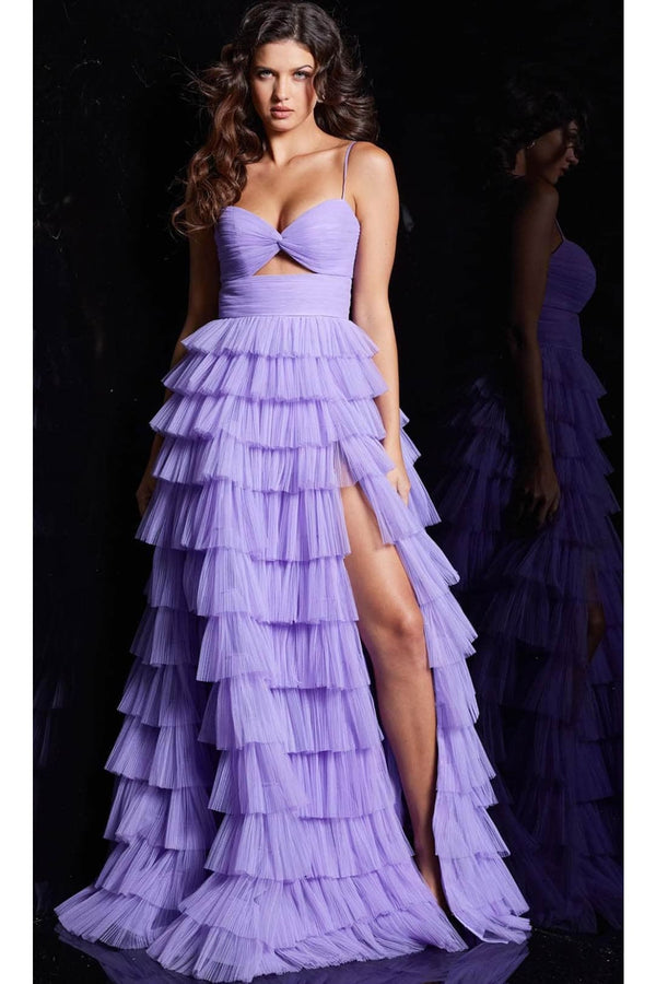 Jovani 38290 - Ruffled Tulle Prom Dress With Slit - Prom