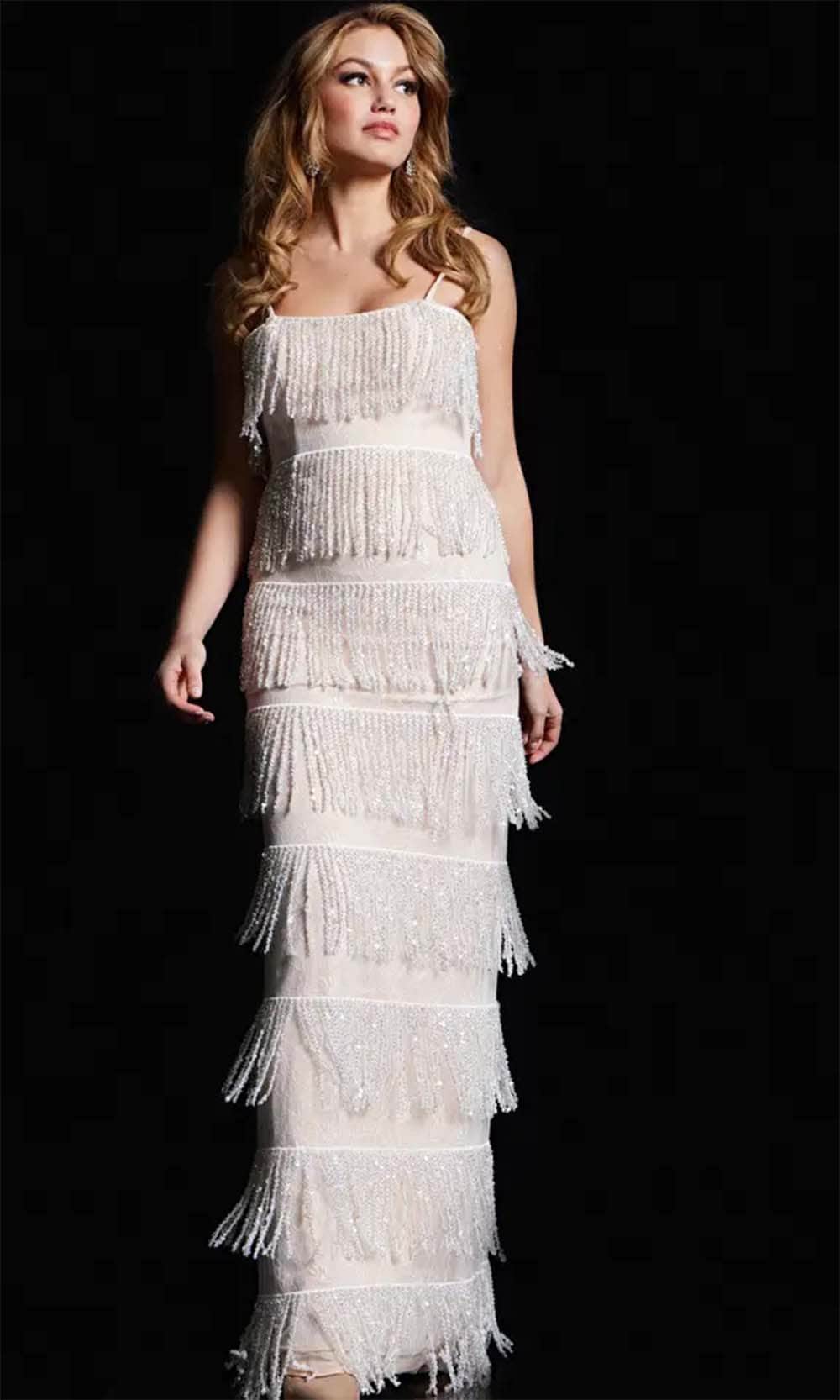 Jovani 38617 - Sleeveless Fringe Embellished Prom Dress - Prom