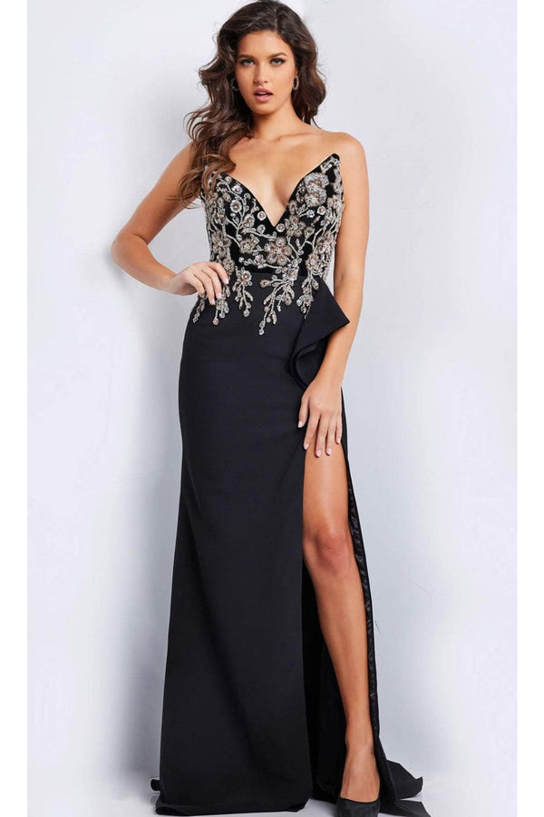 Jovani 38746 - Satin Cape Beaded Long Gown - Prom