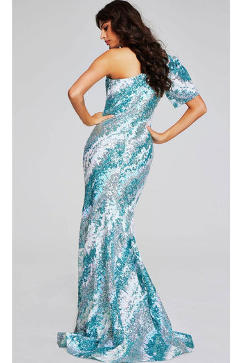 Jovani 39077 - Asymmetric Evening Gown with Full Sequins - Prom