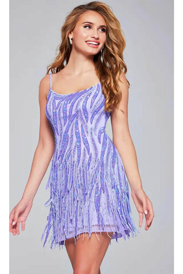Jovani 39628 - Scoop Neck Fringed Cocktail Dress - Prom