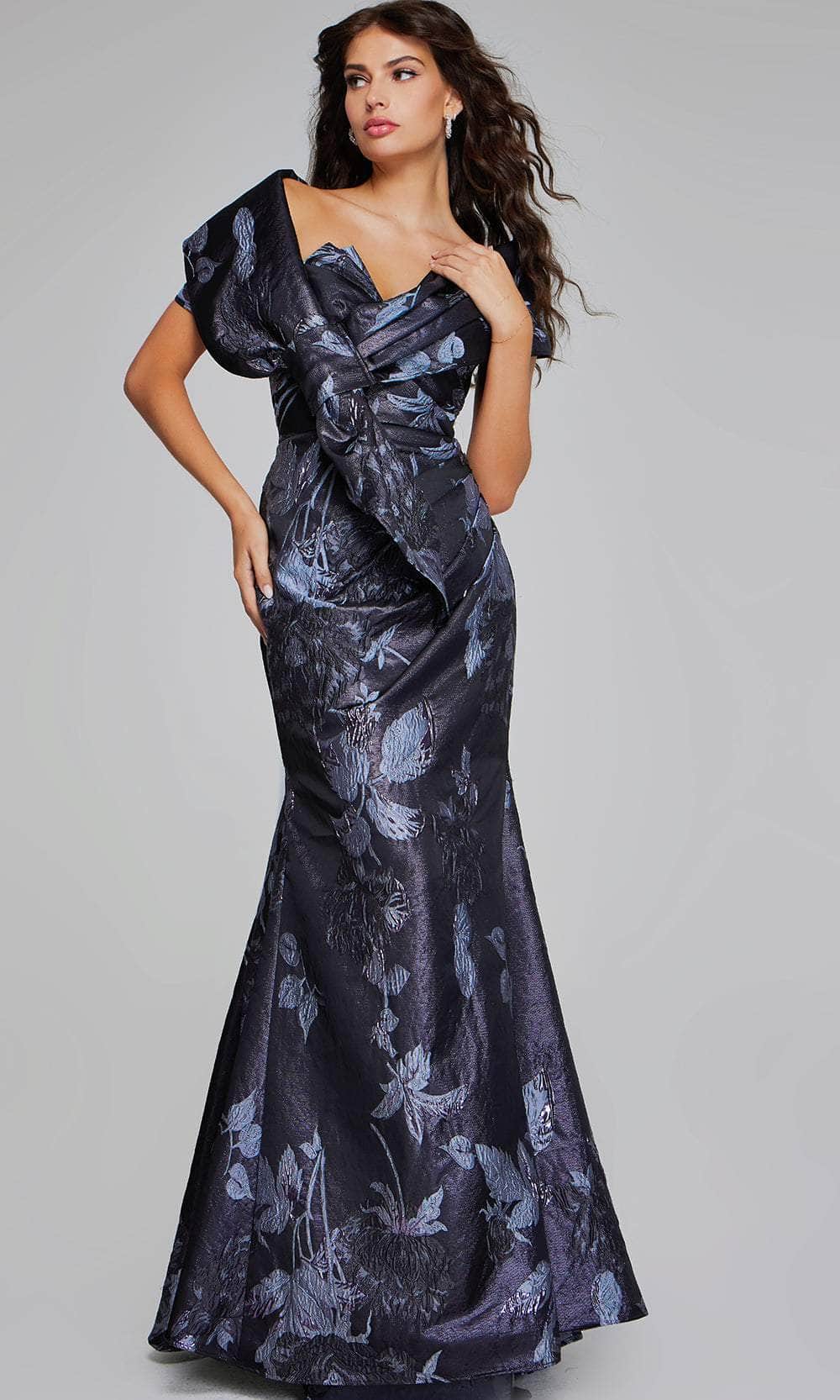 Jovani 40309 - Evening Gown with V-Neck and Floral Details - Prom