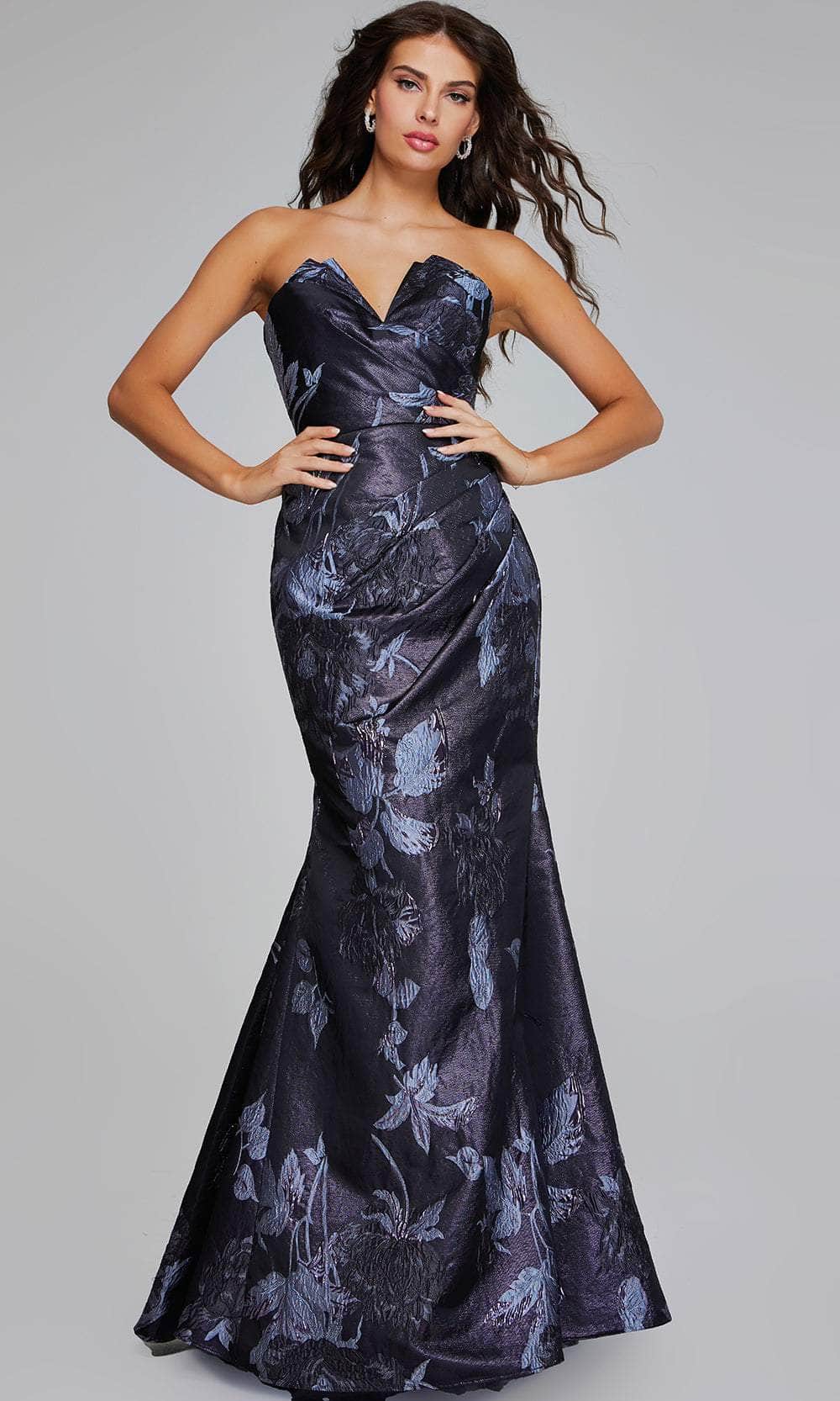 Jovani 40309 - Evening Gown with V-Neck and Floral Details - Prom