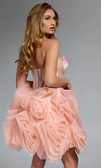 Jovani 40345 – Strapless Corset Dress with Rosette Skirt