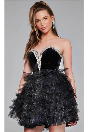 Jovani 40352 - Bejeweled Velvet Cocktail Dress - Prom