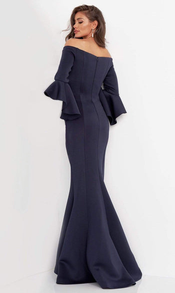 Jovani - 59993 Off Shoulder Bell Sleeve Draping Mermaid Gown - Prom