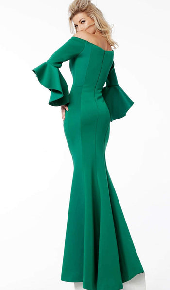 Jovani - 59993 Off Shoulder Bell Sleeve Draping Mermaid Gown - Prom