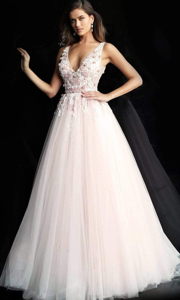Jovani 61109 - Floral Appliqué Plus Size Prom Ballgown. - Prom