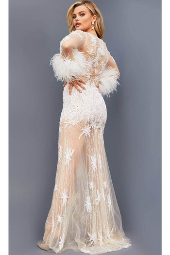 Jovani JB07527 - Illusion Sleeve Prom Dress with Ornate Detailing - Prom