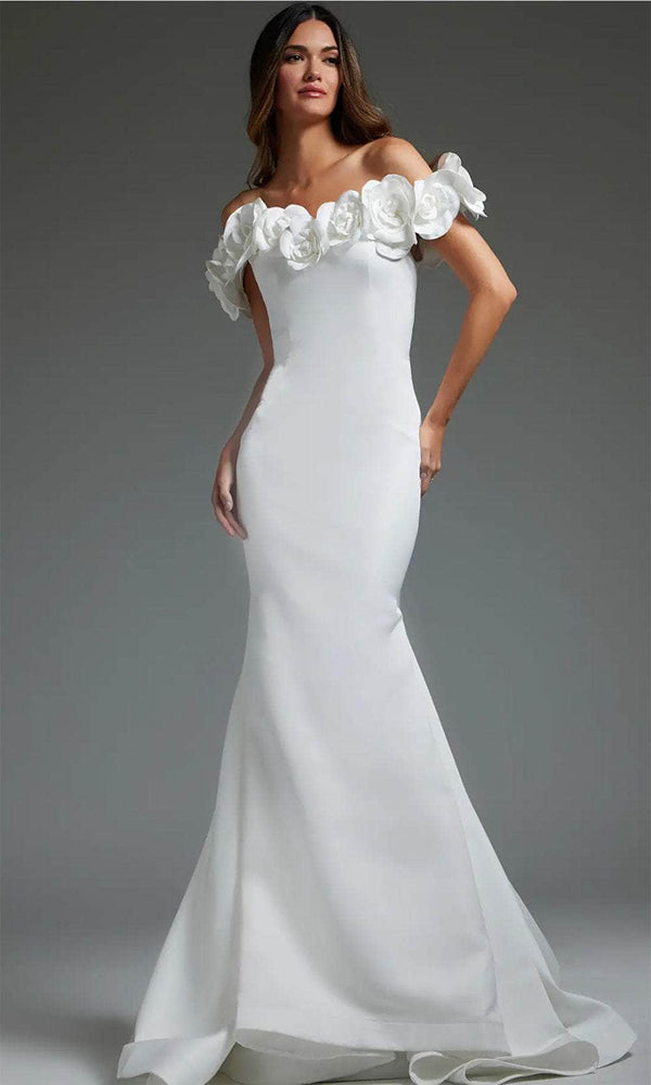 Jovani JB40594 - Elegant Mermaid Bridal Gown with Rosette Details - Prom
