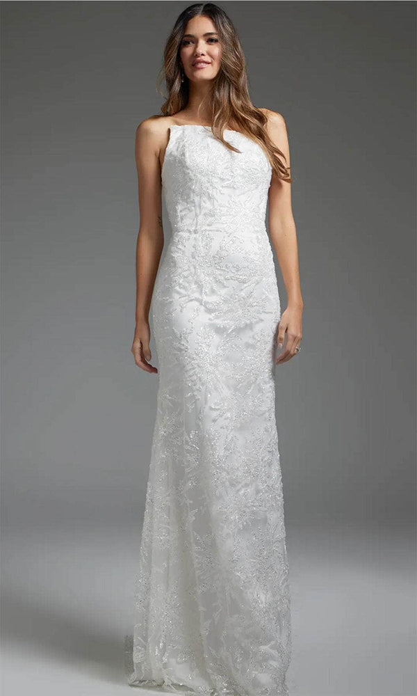 Jovani JB40608 - Asymmetric Bridal Gown Featuring Allover Beading - Prom
